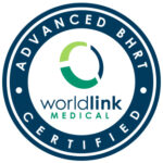 A blue and white logo for worldlink medical